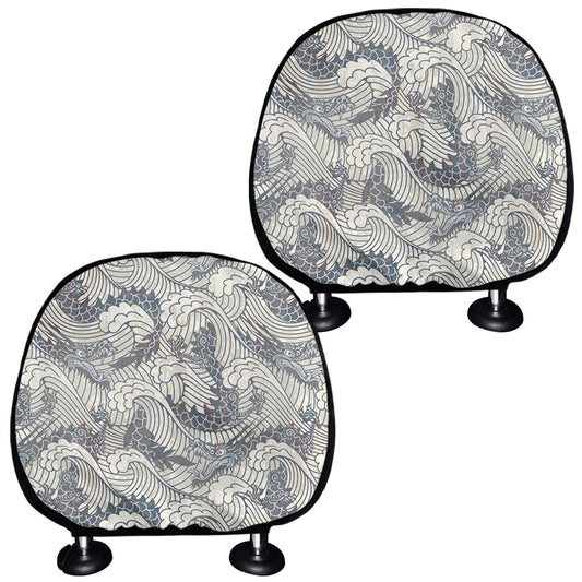 Chinese Sea Dragon Pattern Print Car Headrest Covers