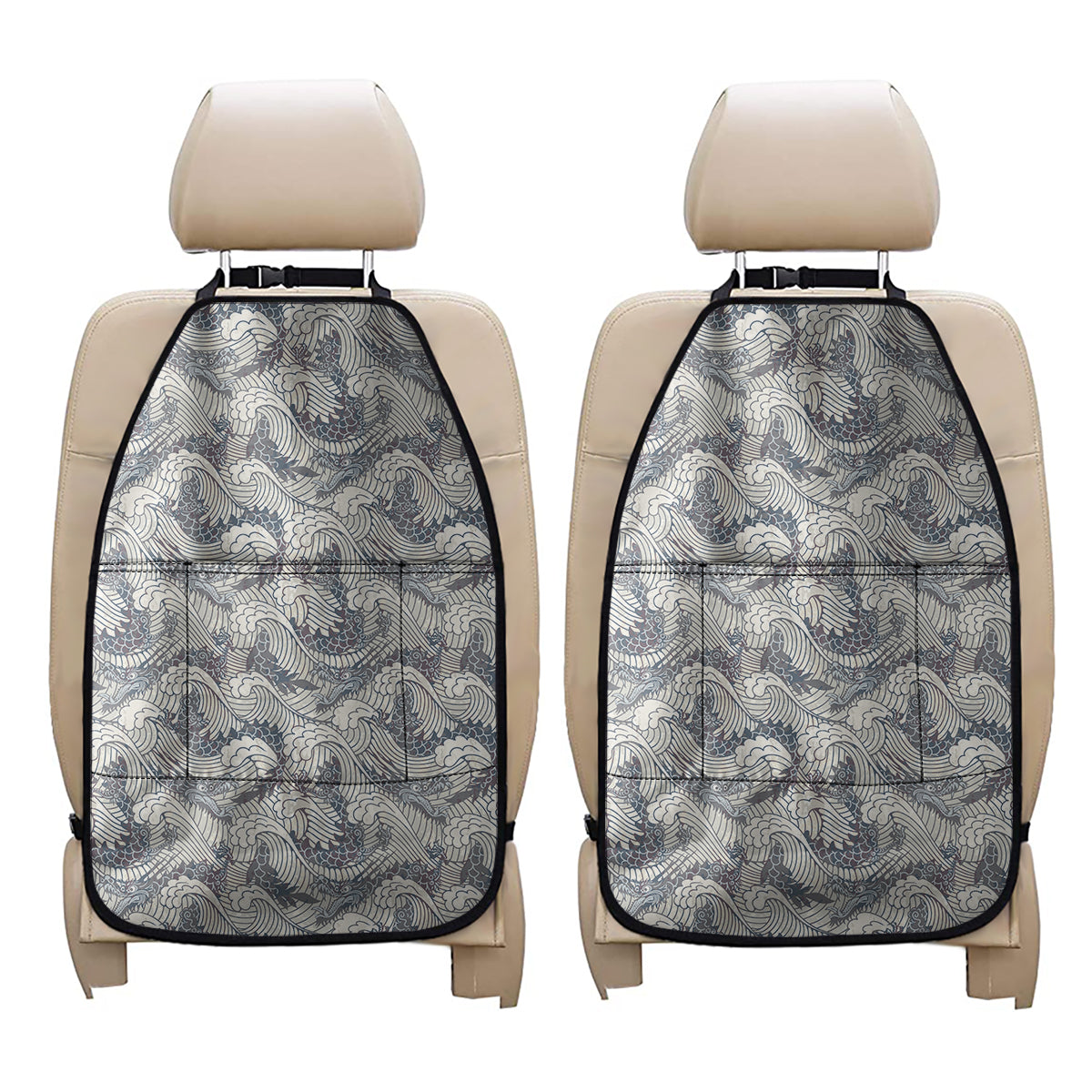 Chinese Sea Dragon Pattern Print Car Seat Organizers