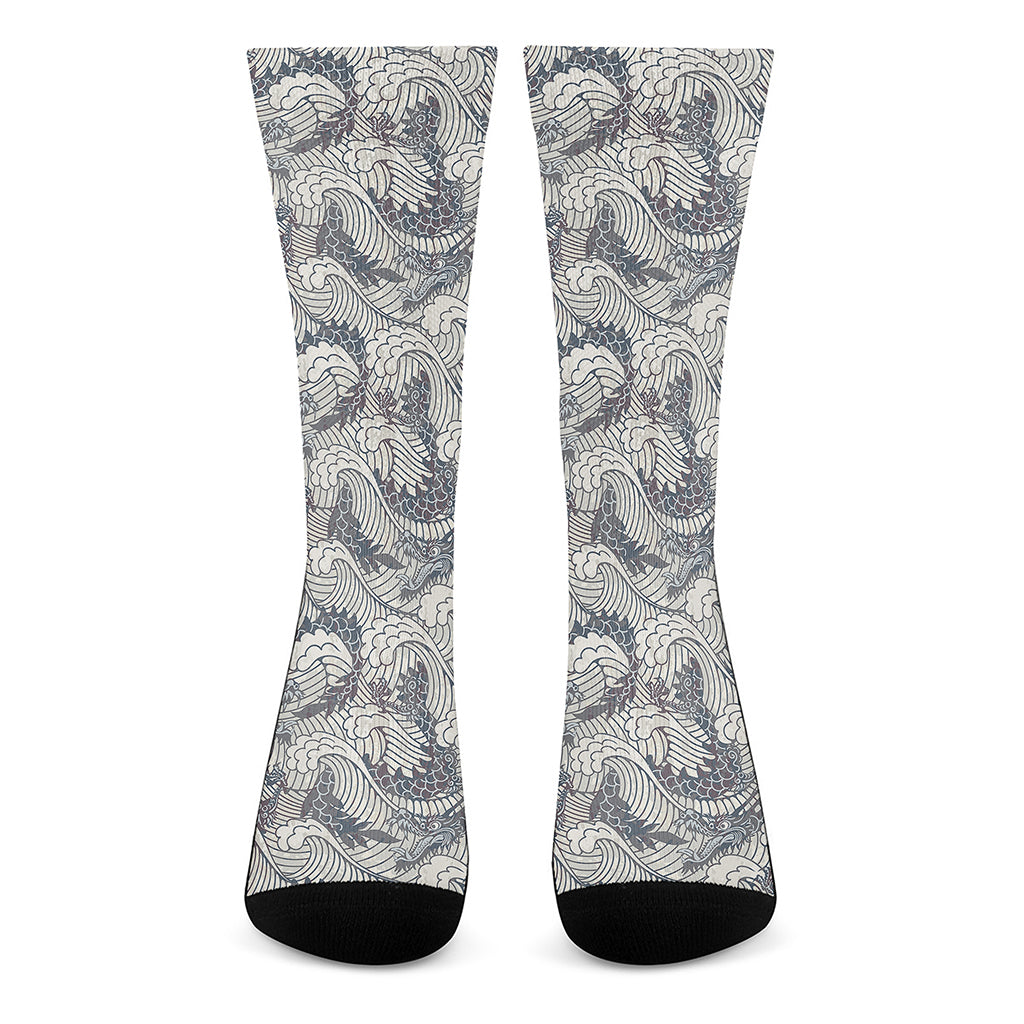 Chinese Sea Dragon Pattern Print Crew Socks