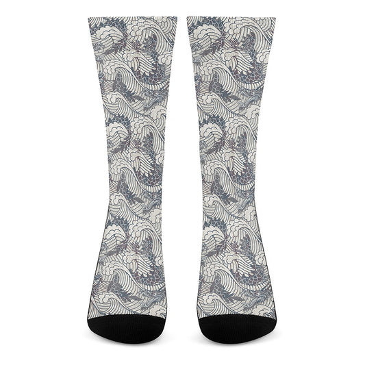 Chinese Sea Dragon Pattern Print Crew Socks