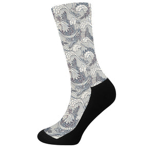 Chinese Sea Dragon Pattern Print Crew Socks