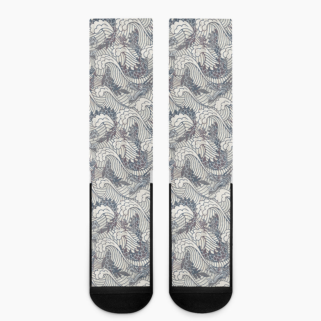 Chinese Sea Dragon Pattern Print Crew Socks