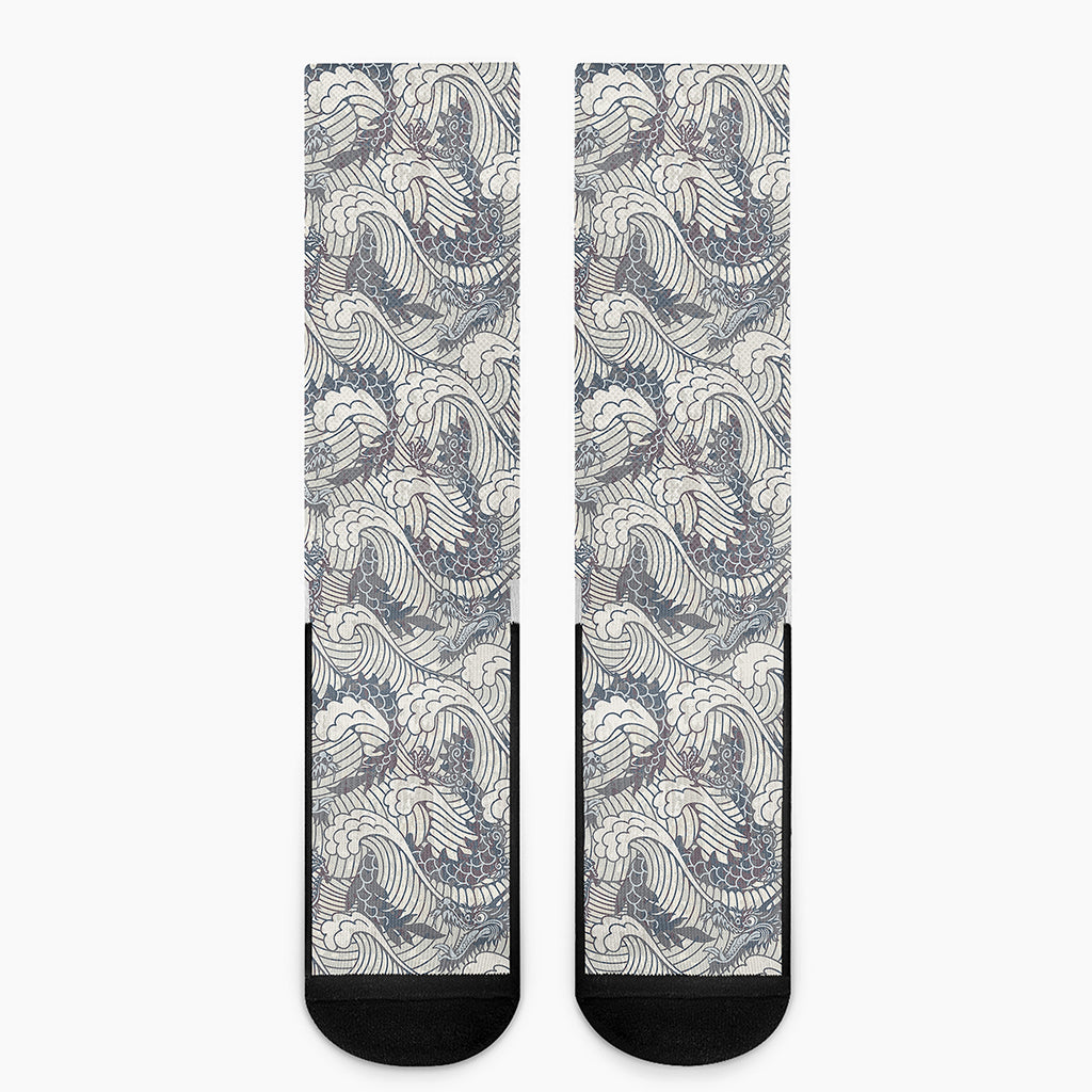 Chinese Sea Dragon Pattern Print Crew Socks
