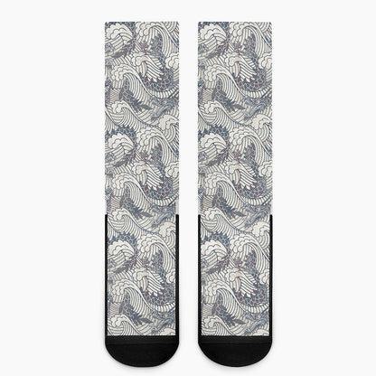 Chinese Sea Dragon Pattern Print Crew Socks