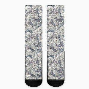 Chinese Sea Dragon Pattern Print Crew Socks