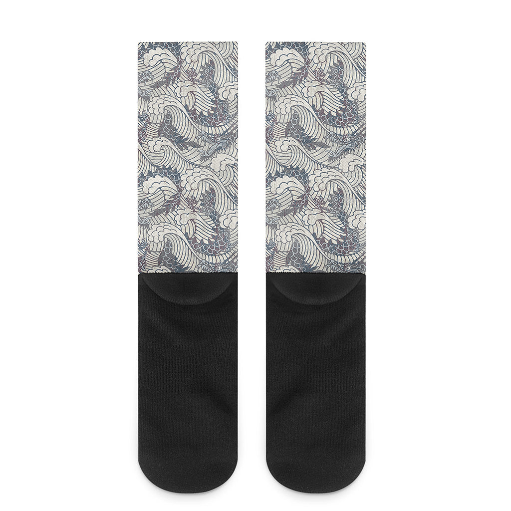 Chinese Sea Dragon Pattern Print Crew Socks