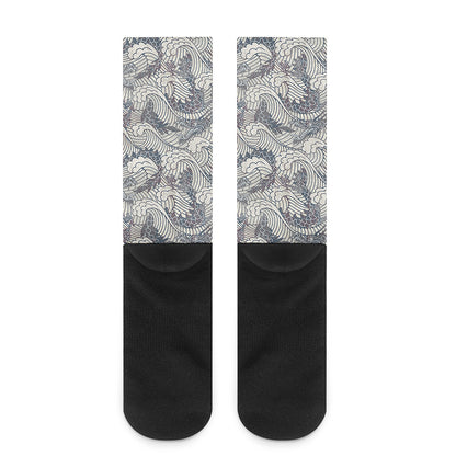 Chinese Sea Dragon Pattern Print Crew Socks