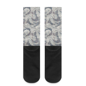 Chinese Sea Dragon Pattern Print Crew Socks