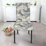 Chinese Sea Dragon Pattern Print Dining Chair Slipcover