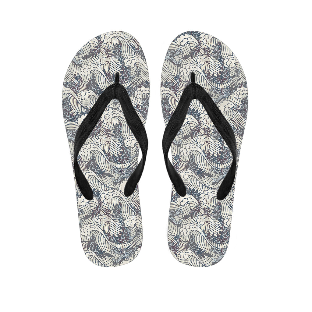 Chinese Sea Dragon Pattern Print Flip Flops