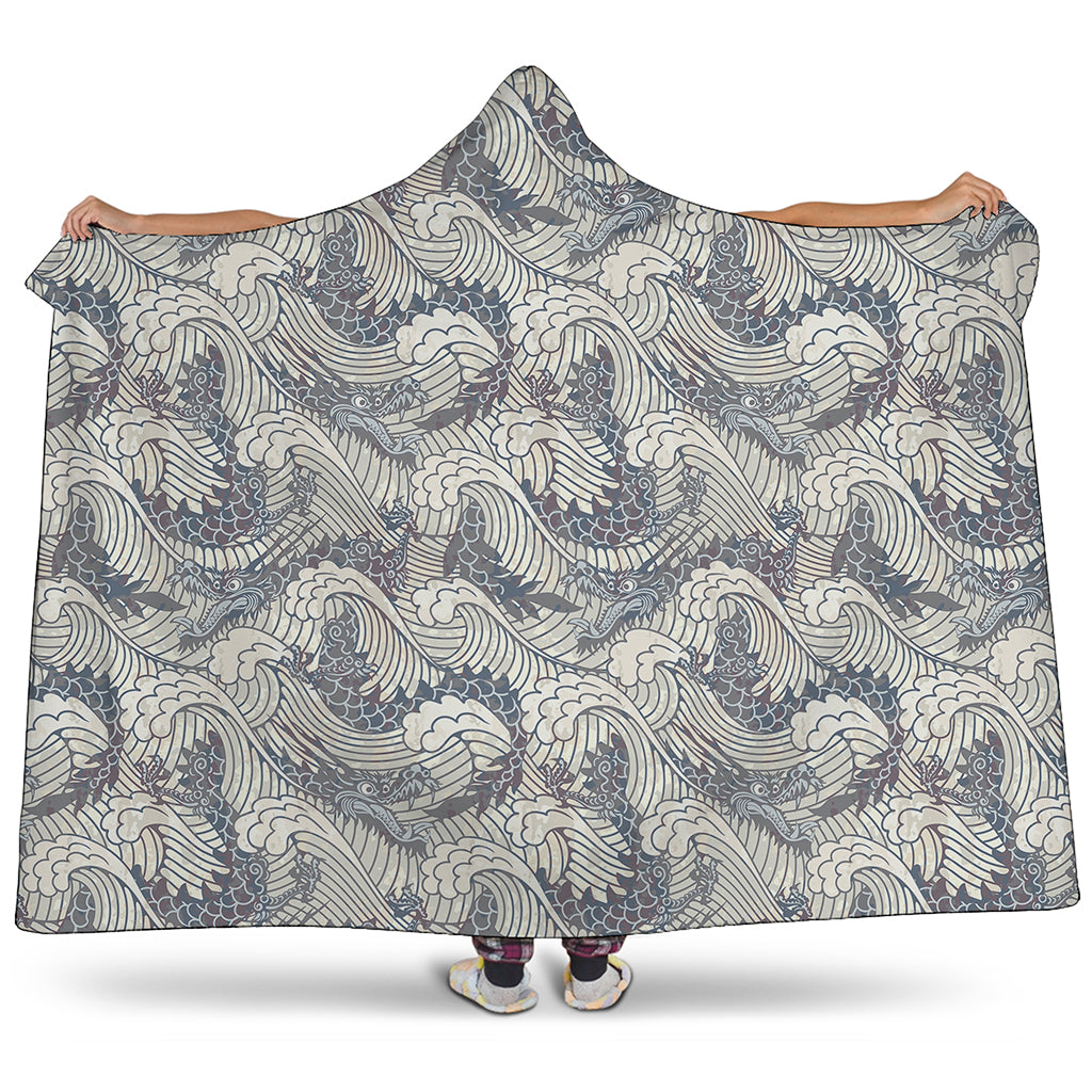 Chinese Sea Dragon Pattern Print Hooded Blanket