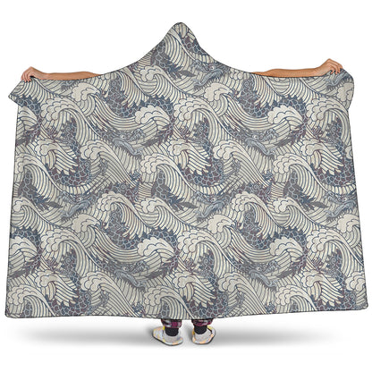 Chinese Sea Dragon Pattern Print Hooded Blanket