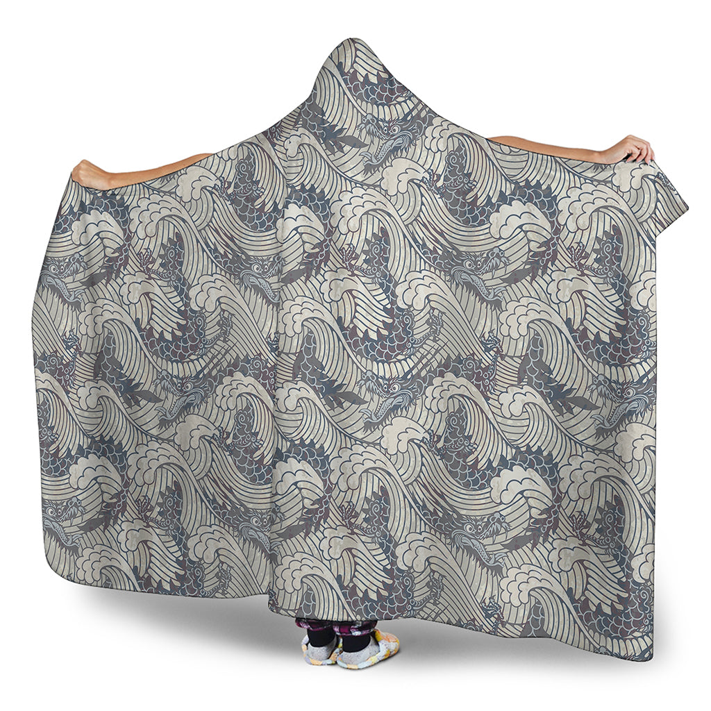 Chinese Sea Dragon Pattern Print Hooded Blanket