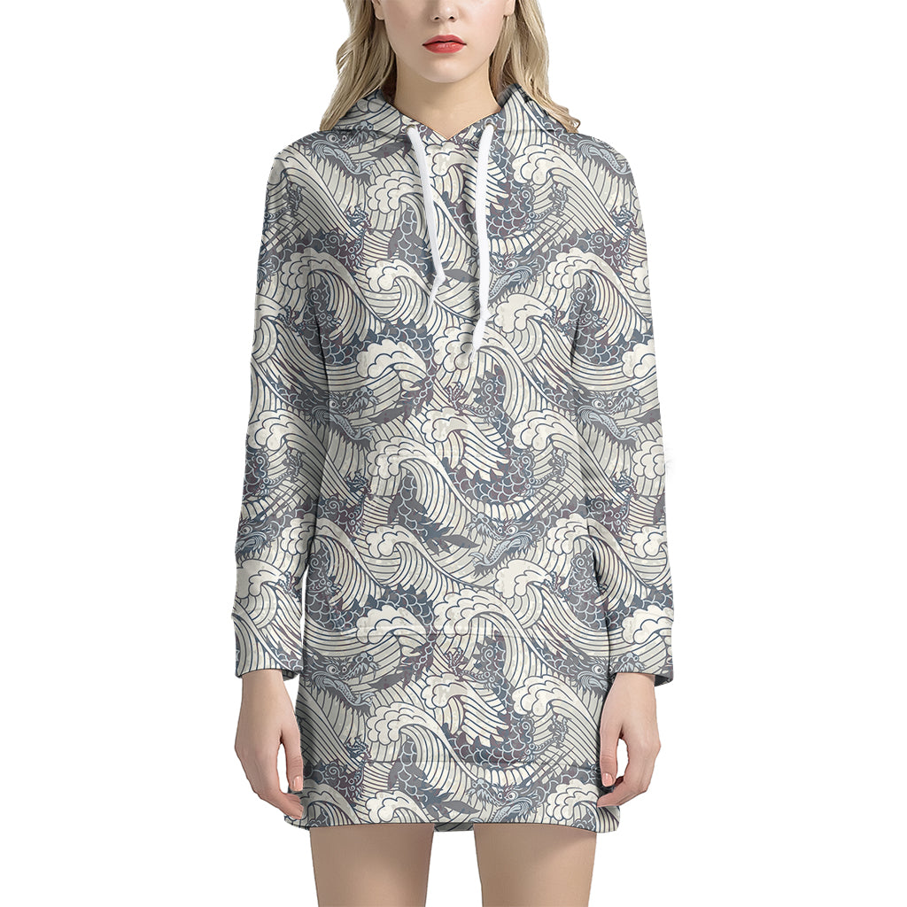 Chinese Sea Dragon Pattern Print Hoodie Dress