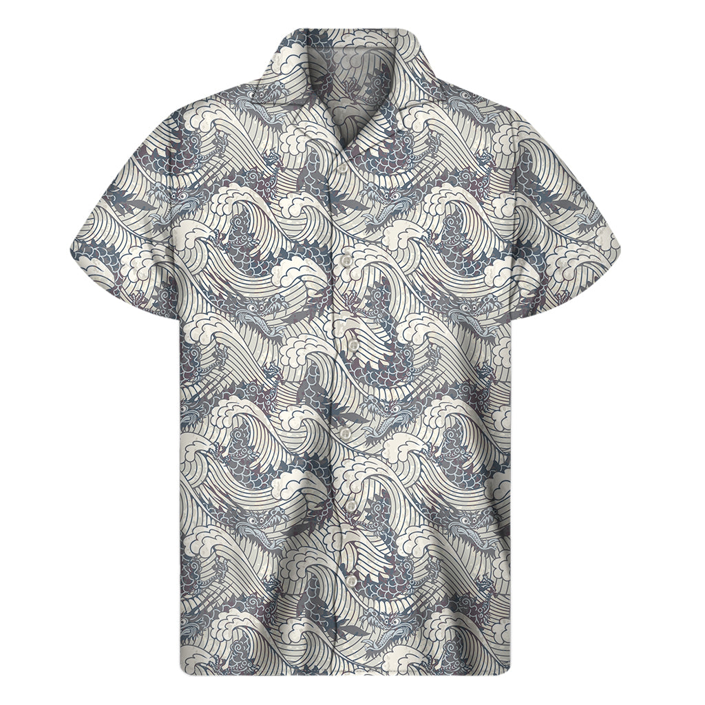 Chinese Sea Dragon Pattern Print Men's Short Sleeve Shirt