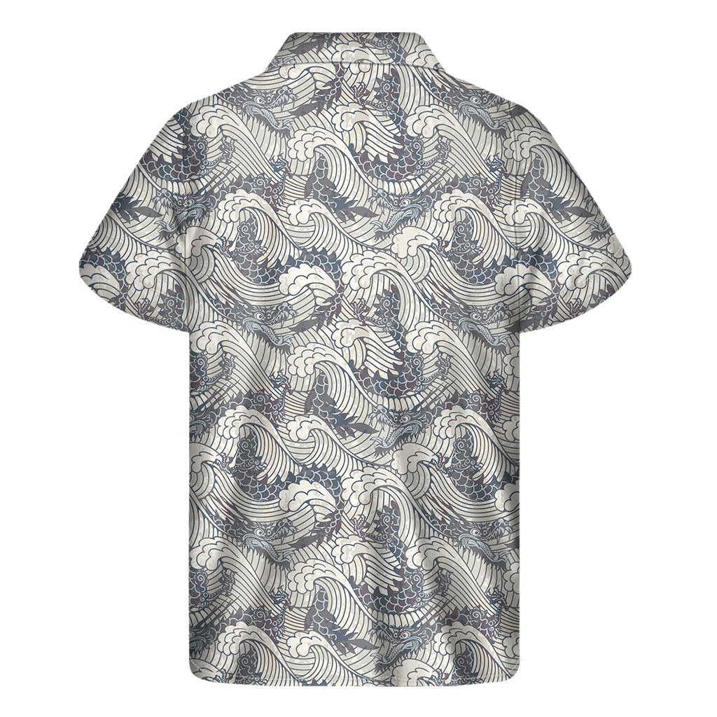 Chinese Sea Dragon Pattern Print Men's Short Sleeve Shirt