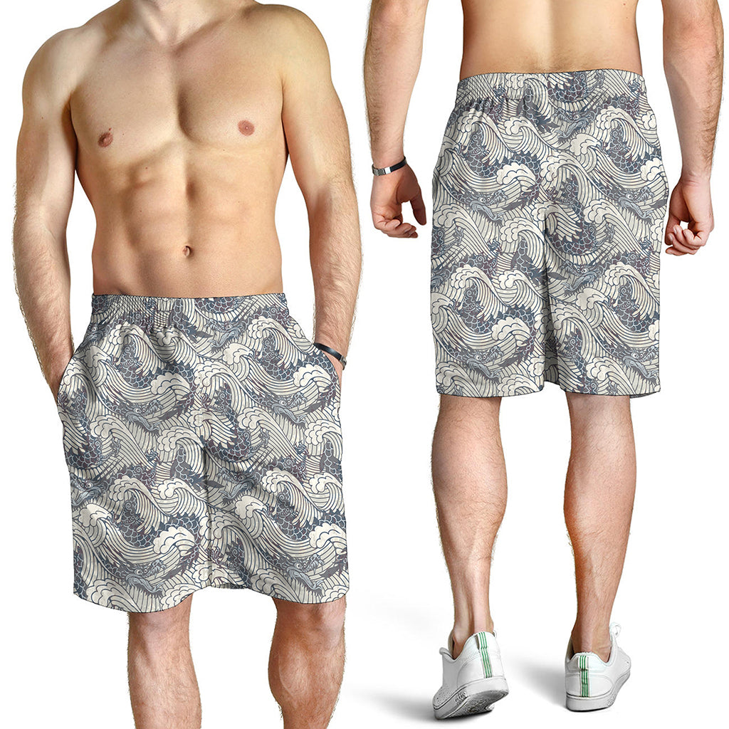 Chinese Sea Dragon Pattern Print Men's Shorts