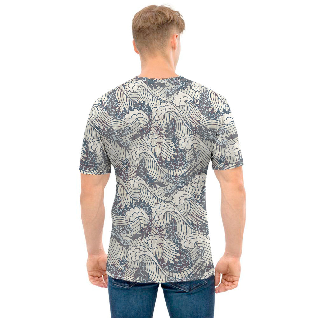 Chinese Sea Dragon Pattern Print Men's T-Shirt