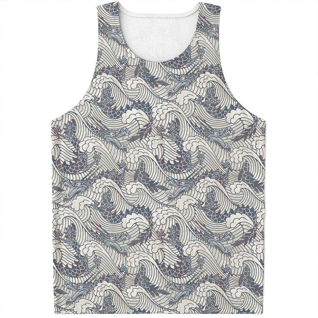 Chinese Sea Dragon Pattern Print Men's Tank Top