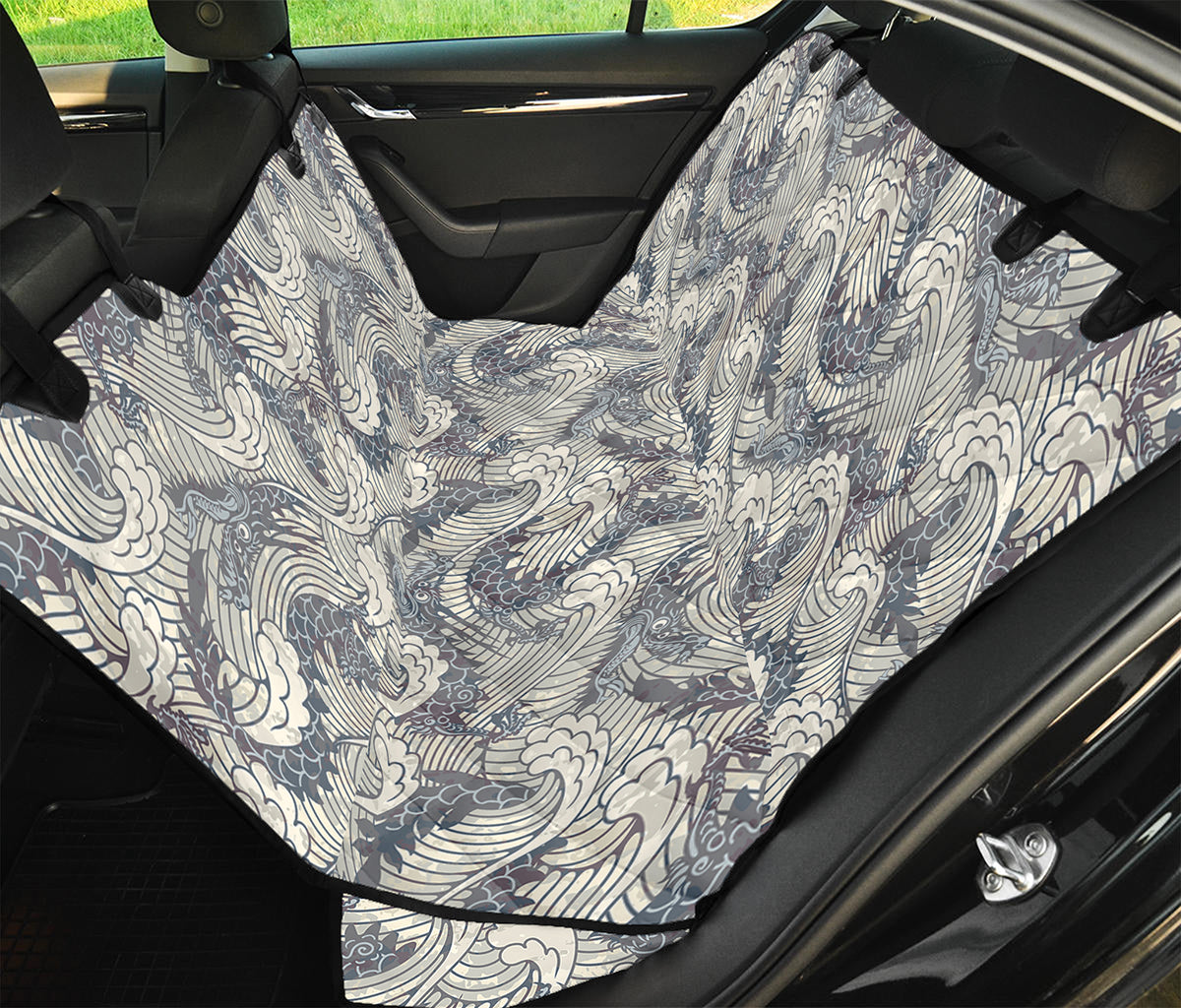 Chinese Sea Dragon Pattern Print Pet Car Back Seat Cover