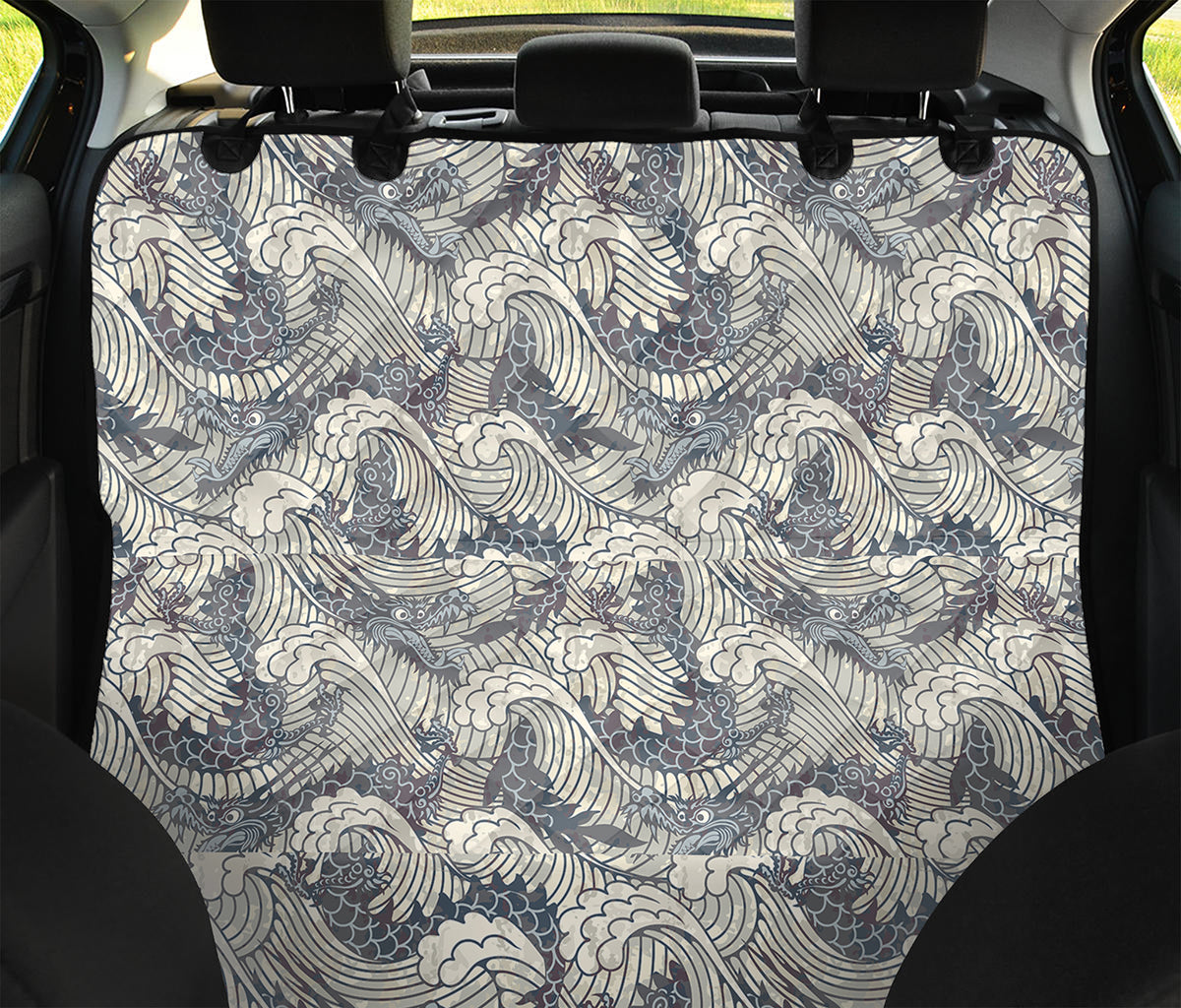 Chinese Sea Dragon Pattern Print Pet Car Back Seat Cover