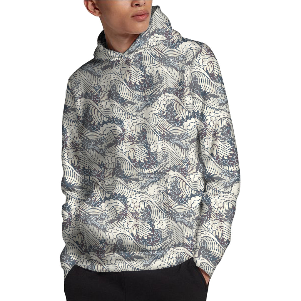 Chinese Sea Dragon Pattern Print Pullover Hoodie