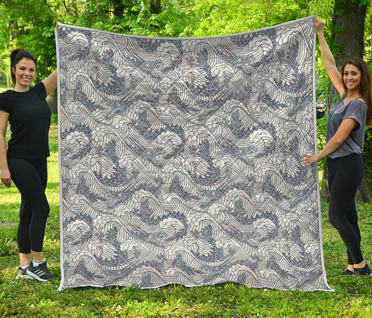 Chinese Sea Dragon Pattern Print Quilt