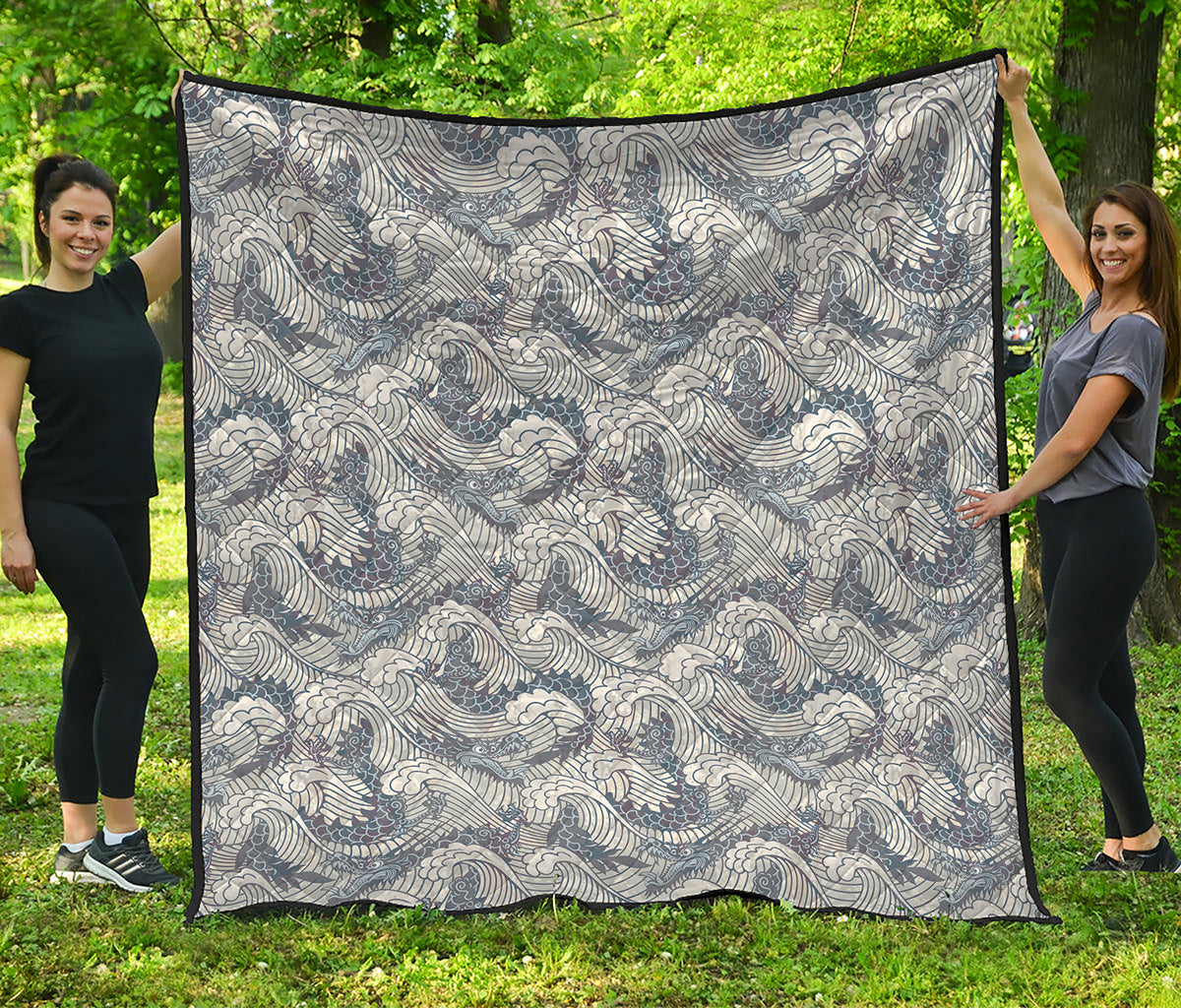 Chinese Sea Dragon Pattern Print Quilt