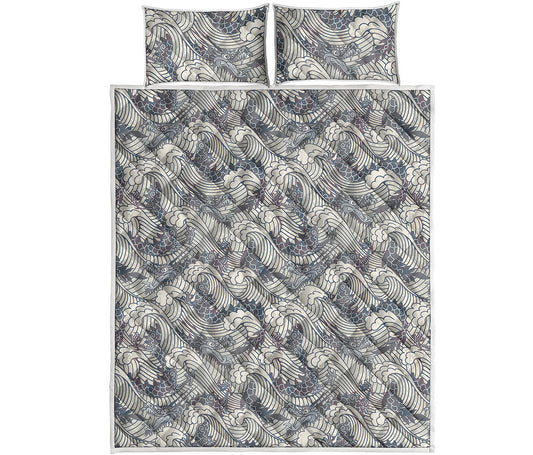 Chinese Sea Dragon Pattern Print Quilt Bed Set