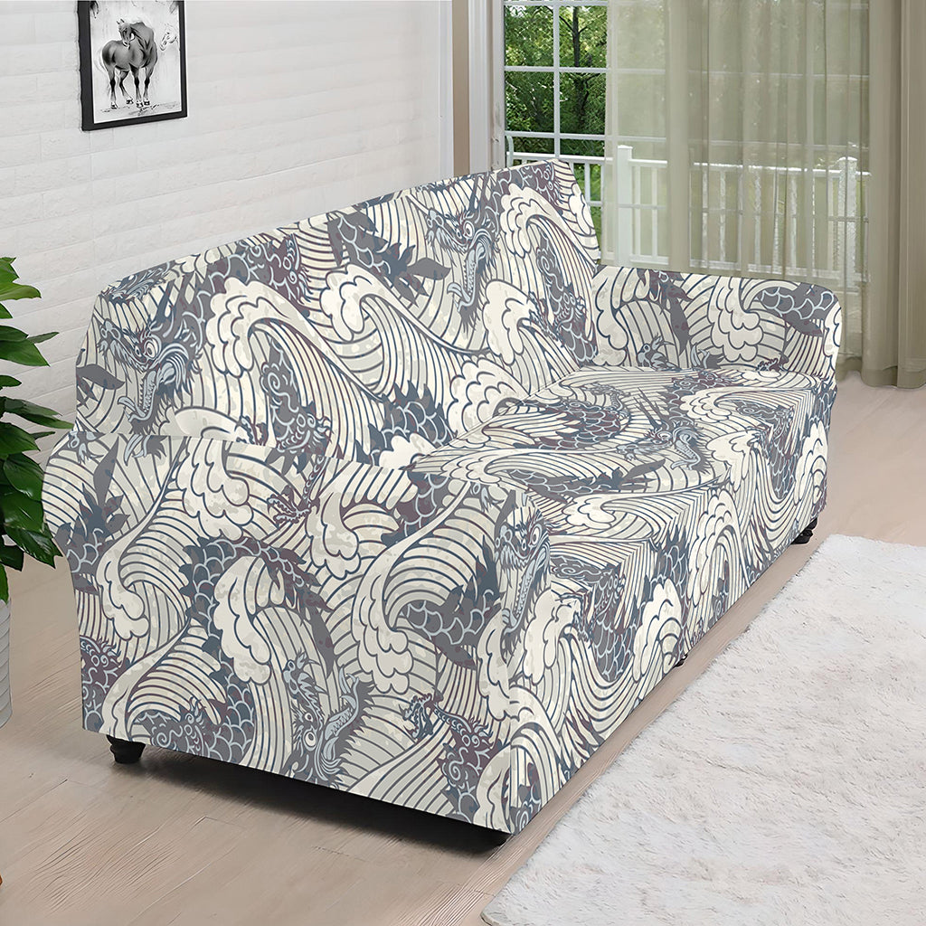 Chinese Sea Dragon Pattern Print Sofa Cover