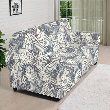 Chinese Sea Dragon Pattern Print Sofa Cover