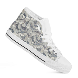 Chinese Sea Dragon Pattern Print White High Top Shoes