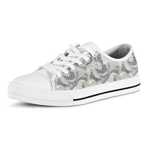 Chinese Sea Dragon Pattern Print White Low Top Shoes