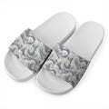 Chinese Sea Dragon Pattern Print White Slide Sandals