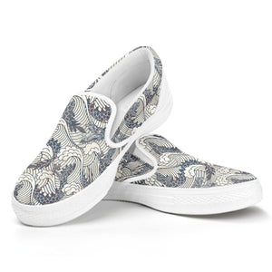 Chinese Sea Dragon Pattern Print White Slip On Shoes