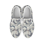 Chinese Sea Dragon Pattern Print White Slip On Shoes