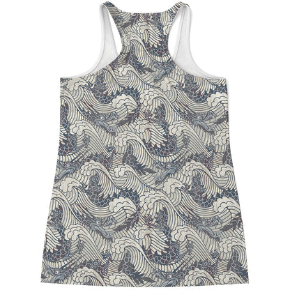 Chinese Sea Dragon Pattern Print Women's Racerback Tank Top