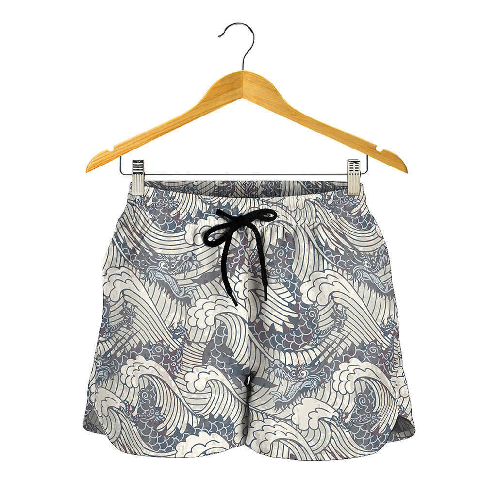 Chinese Sea Dragon Pattern Print Women's Shorts