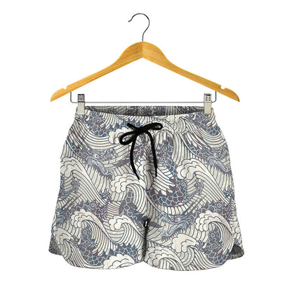 Chinese Sea Dragon Pattern Print Women's Shorts