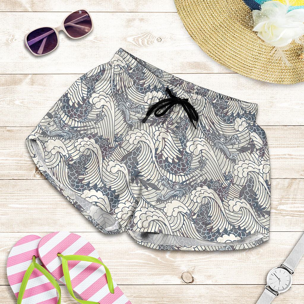Chinese Sea Dragon Pattern Print Women's Shorts
