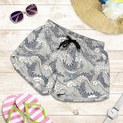 Chinese Sea Dragon Pattern Print Women's Shorts
