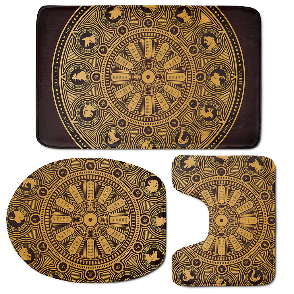 Chinese Zodiac Calendar Signs Print 3 Piece Bath Mat Set