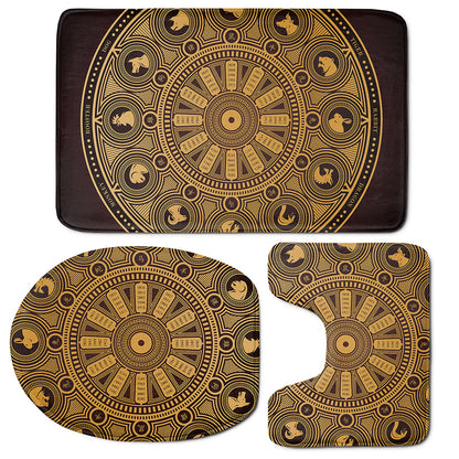 Chinese Zodiac Calendar Signs Print 3 Piece Bath Mat Set