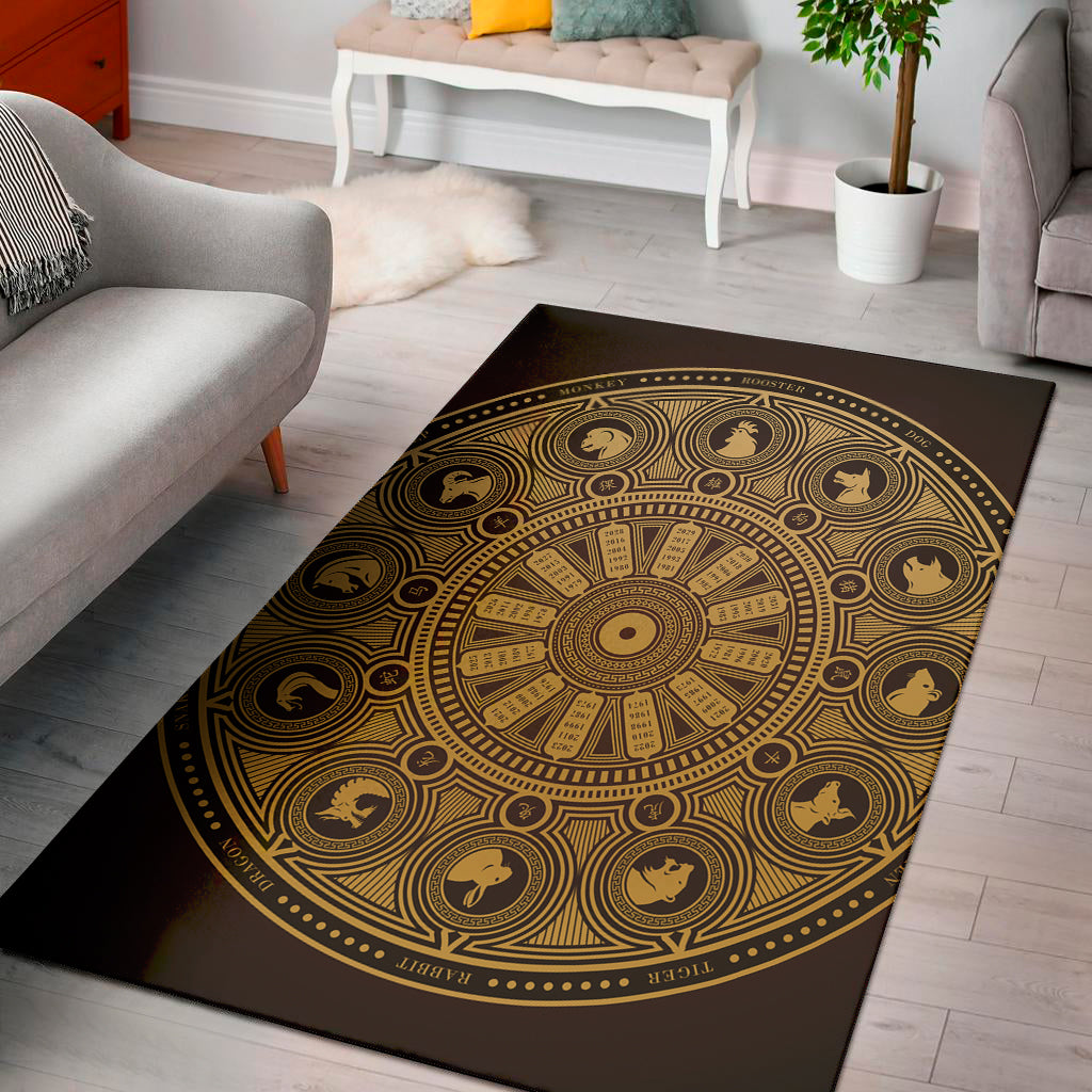 Chinese Zodiac Calendar Signs Print Area Rug