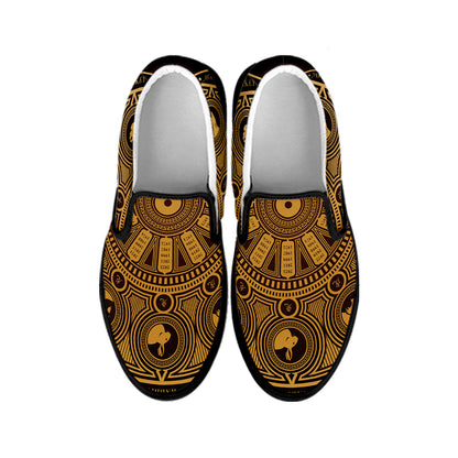 Chinese Zodiac Calendar Signs Print Black Slip On Shoes