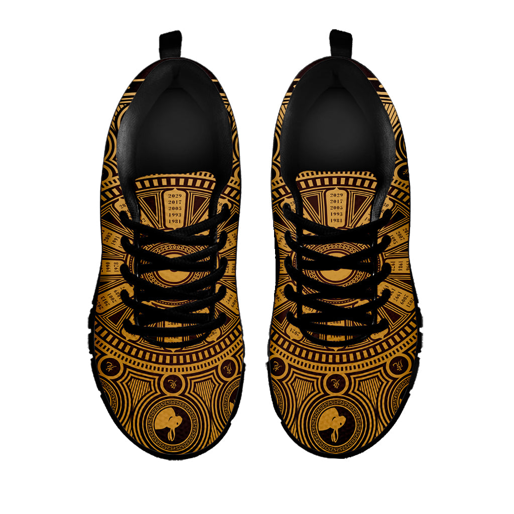 Chinese Zodiac Calendar Signs Print Black Sneakers