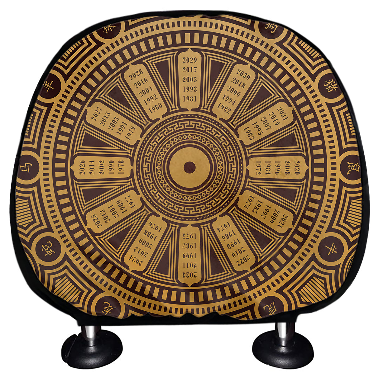 Chinese Zodiac Calendar Signs Print Car Headrest Covers