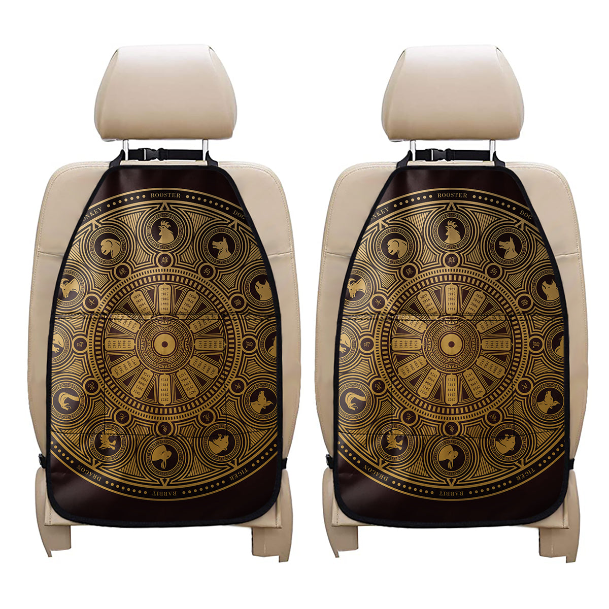Chinese Zodiac Calendar Signs Print Car Seat Organizers