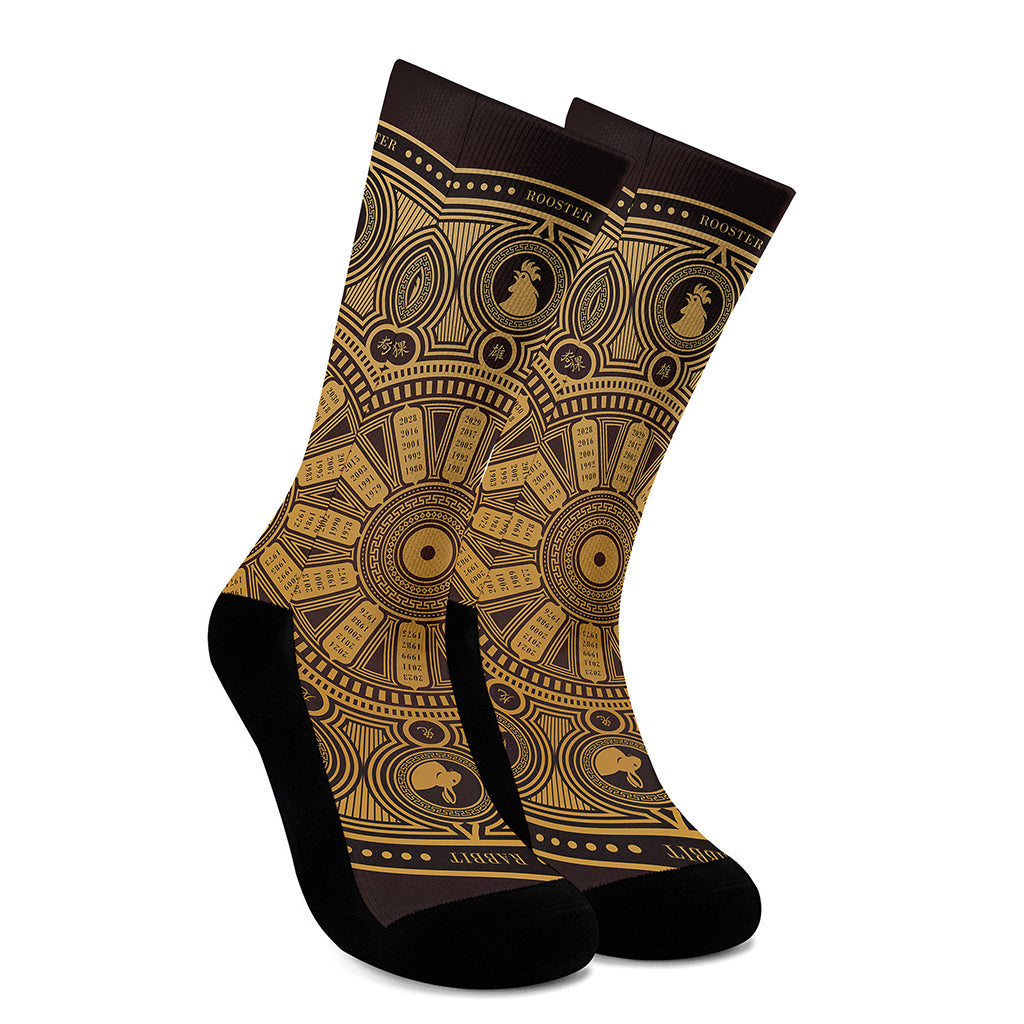 Chinese Zodiac Calendar Signs Print Crew Socks