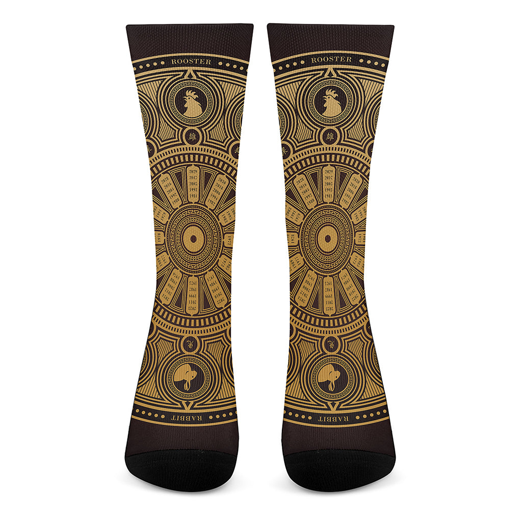 Chinese Zodiac Calendar Signs Print Crew Socks